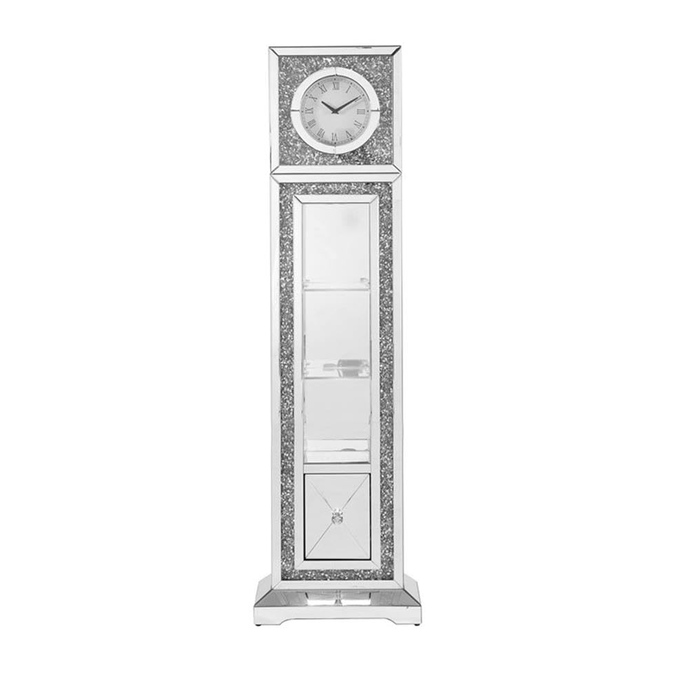Acme Noralie Grandfather Clock in Mirrored & Faux Diamonds Acme