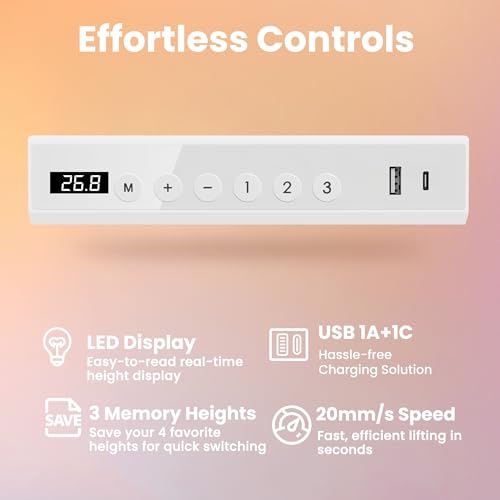 HUANUO Glass Standing Desk with Drawers, 35 x 20 Inch Electric Adjustable Height Desk, Quick Install One-Piece Tabletop with USB Charging Ports, White HUANUO