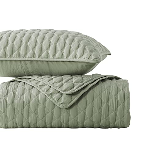 WDCOZY Sage Green Quilt Queen Size Bedding Sets with Pillow Shams, Lightweight Soft Bedspread Coverlet, Quilted Blanket Thin Comforter Bed Cover, All Season Spring Summer, 3 Pieces, 90x90 inches WDCOZY