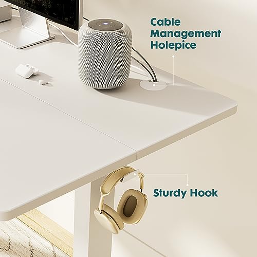 Smug Adjustable Height Standing Desk 48 Inch Electric Sit Stand Up Down Computer Table Ergonomic Rising Modern Lift Motorized Gaming Desktop Workstation for Work Home Office - Modern White SMUG