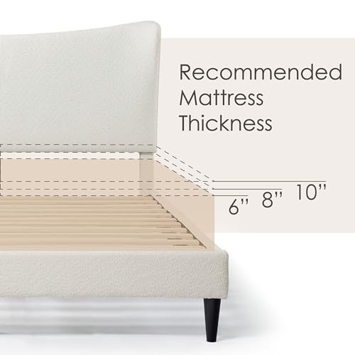 Vivienne Contemporary Boucle Fabric Queen Size Platform Bed Frame with Adjustable Curved Headboard and Solid Wood Legs - White Furniture of America