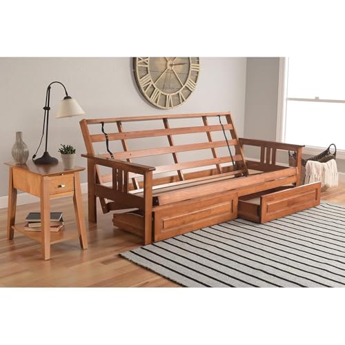HomeStock Asian Allure Fusion Futon Wood Frame Classic Style with Mission Style Arms with Solid Pattern with Foldable Feature for Lounge Room with Tight Back Full Frame with Drawers/Barbados HomeStock