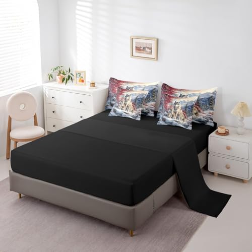 Wolf Family Comforter Set King Size 7 Pieces,Animal Wolves Printed Bed Set for Boys Kids,Wildlife Bedding Bed in a Bag,King (1 Comforter,2 Pillowcase,2 Pillow Covers,1 Flat Sheet,1 Fitted Sheet) Castle Fairy