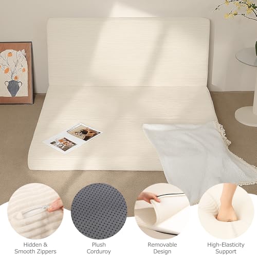 feliz home 6-Inch Tri-Fold Mattress Full Size - Foldable Futon Sofa Bed with Removable Washable Cover, Folding Memory Foam Futon Mattress | Non-Slip Bottom & Carry Handles for Guest, Camping, Dorm feliz home