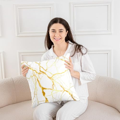 Castle Fairy Gold Marble Texture Throw Pillow Cover,Modern Luxury Style Cushion Cover 16"x16" for Boys Teens,Minimalist Art Golden Lines Pillowcase for Car RV,Abstract Room Decor,Single Pack Castle Fairy