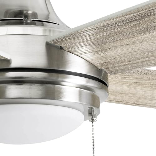 Honeywell Ceiling Fans Ventnor, 52 Inch Modern Farmhouse Indoor LED Ceiling Fan with Light, Pull Chain, Three Mounting Options, Dual Finish Blades, Reversible Motor - 50606-01 (Brushed Nickel) Honeywell