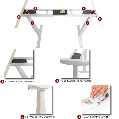 ApexDesk K Series Desk Base 3 Stage with Dual Motor Electric Adjustable Standing Desk Base Electric for Home and Office Width and Height Adjustable (White Frame only) ApexDesk