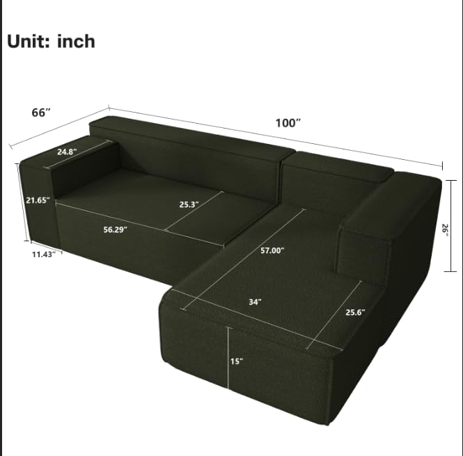 Swbvs Modular Sectional Sleeper Sofa,L-Shape Chaise,7-Seater Sofa,Upholstered Couches for Living Room Bedroom,No Assembly,Green Swbvs