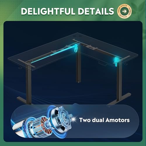 DEVAISE L Shaped Standing Desk Adjustable Height, Dual Motor Electric Corner Standing Desk, 63x55 inch Sit Stand up Home Office Desk with Splice Board, Rustic Brown DEVAISE