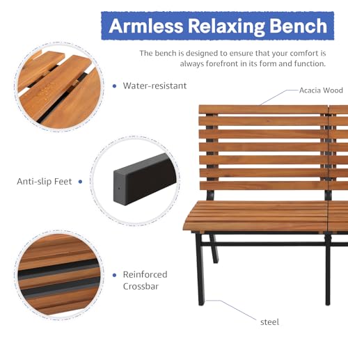 Soleil Jardin Acacia Wood & Steel Outdoor Garden Bench with Ergonomic Backrest Soleil Jardin