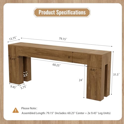 Epecoya Extra Long Sofa Console Table for Entryway Living Room, 79-Inch Farmhouse Wood Behind Couch Table, Rectangular Accent Console with Wooden Double Base for Hallway Foyer Entrance, Natural Oak Epecoya