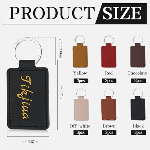 Tikjiua 15 Pcs PU Leather Keychain, 6 Colors Rectangular Leather Key Fob Kit, Laser Engraving Key Fob for Stamping Craft, Leather Keychain Blanks Making Tikjiua