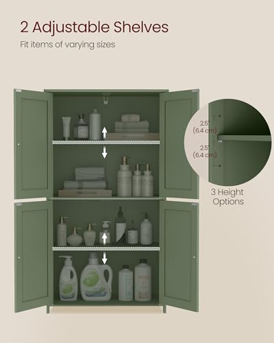 VASAGLE Floor Storage Cabinet, Shaker Cabinet with 2 Adjustable Shelves, 4 Doors, Tall Freestanding Organizer Unit, for Kitchen Bathroom Living Room, Forest Green UBBC553CH01S VASAGLE