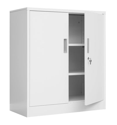 CJF Metal Storage Cabinets with Shelves and Doors, Sideboard Buffet Cabinet for Kitchen, Entryway, Living Room, Home Office, Garage, Utility Room and Basement, 36.2" H x 31.5" W x 15.7" D (White)