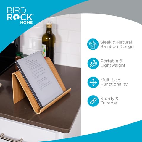 Sofia + Sam Bamboo Tablet Holder and Stand - Natural Wood - Adjustable Base for Surface, E-Readers, Smartphones - Kitchen Tabletop Organizer - Portable Stand for Books, Cookbooks, and Devices Sofia + Sam