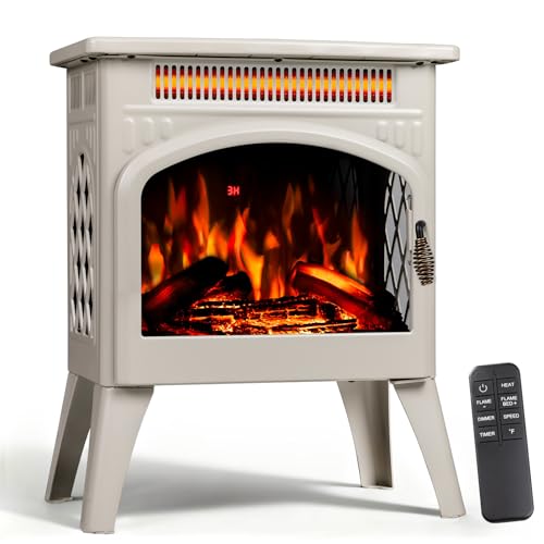 ZAFRO 21" Freestanding Electric Fireplace with Remote, Fireplace Space Heater with Adjustable Flame Color and Brightness, Thermostat/Sleep Mode/Overheat Protection for Bedroom, Living Room(Beige) ZAFRO