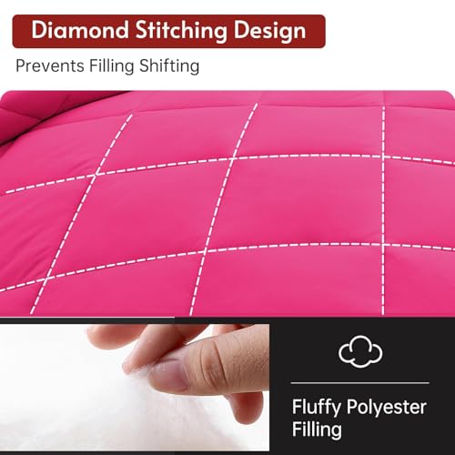 MUXHOMO 7 Pieces Full Comforter Set, Reversible Bed in a Bag Full Size, All Season Bedding Set with Comforter, Flat Sheet, Fitted Sheet, Pillowcases & Shams, Hot Pink & Baby Pink MUXHOMO