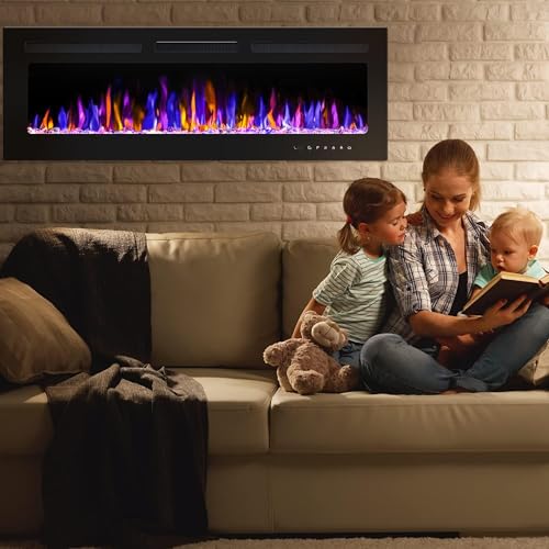 80 in Electric Fireplace, in-Wall Smart Electric Fireplace Recessed & Mounted, Dual Heat 750/1500W with Remote, Adjustable Flames, Touch Screen Thermostat 60-99°F, Timer, Log & Crystal Decor Garvee
