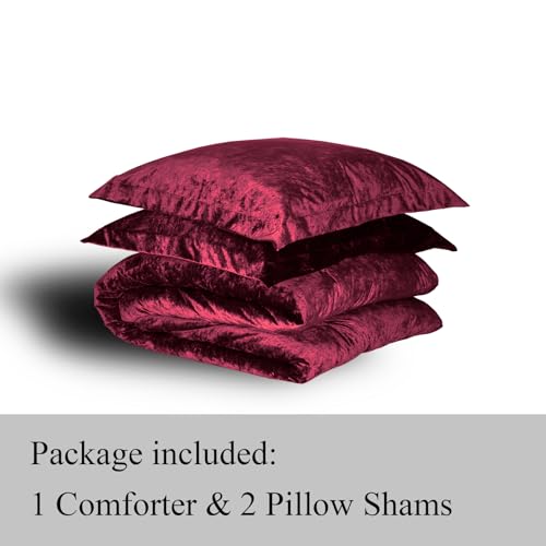 TAMGHO Crushed Velvet Maroon Burgundy King Size Comforter Set, Dark Red Luxury Soft Fluffy Bedding for All Seasons, 3 Pcs Bed Set Includes 1 Comforter (108"x96") and 2 Pillow Shams (20"x36")