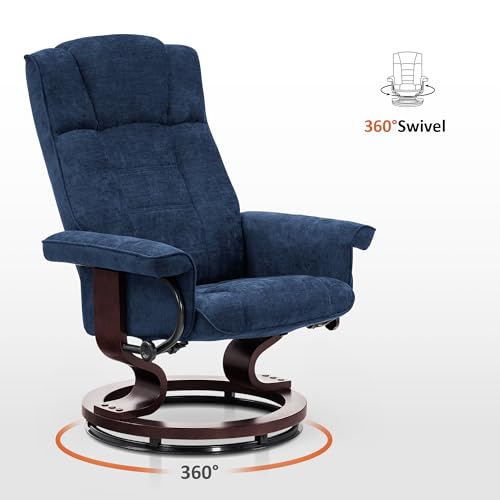 MCombo Manual Swivel Recliner with Ottoman, Chair Ottoman Set for RV Small Spaces, Living Room, Bedroom, Office 4919 (Chenille, Blue)