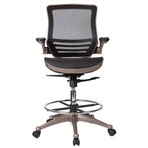 Flash Furniture Waylon Mid-Back Swivel Office Chair with Adjustable Foot Ring and Seat Height, Ergonomic Mesh Chair with Armrests, Black/Gold Flash Furniture