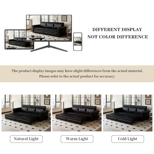 Ball & Cast 3-in-1 Convertible Sleeper Sofa Bed,93.7" King Pull Out Couch Bed with Nailhead Trim & Rolled Arm,Faux Leather Loveseat Sofa Couches for Living Room,Black Ball & Cast