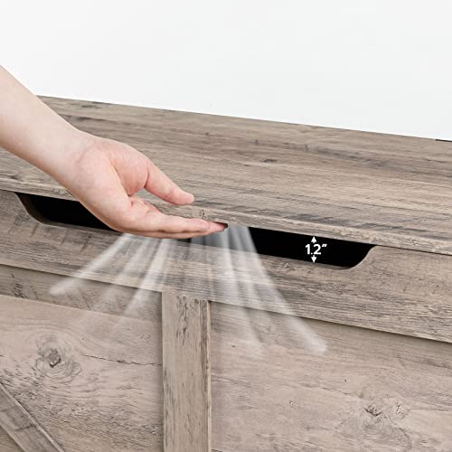 HOOBRO Storage Bench, 43.3” Retro Wooden Storage Chest with U-Shaped Cut-Out Pull, Safety Hinge, Supports 220 lb and Easy Assembly for Toy Box Organizer (Greige) BG772CW01 HOOBRO