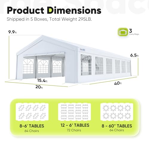 Quictent 20x40 Heavy Duty Party Tent with Church Windows, Outdoor Event Shelter Tent for Parties, Wedding, Carport, Canopy, BBQ Quictent