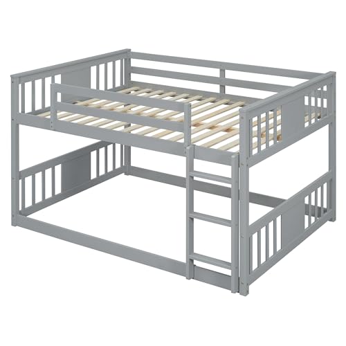 LZ LEISURE ZONE Full Over Full Bunk Bed, Wood Full Bunk Bed with Ladder, No Box Spring Needed, Gray LZ LEISURE ZONE