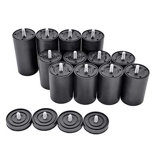Adjustable Bed Base Replacement Legs Set, 12-Inch M8 Thread with M10 Adapters, 3-Section, Durable Black Finish Skuehod