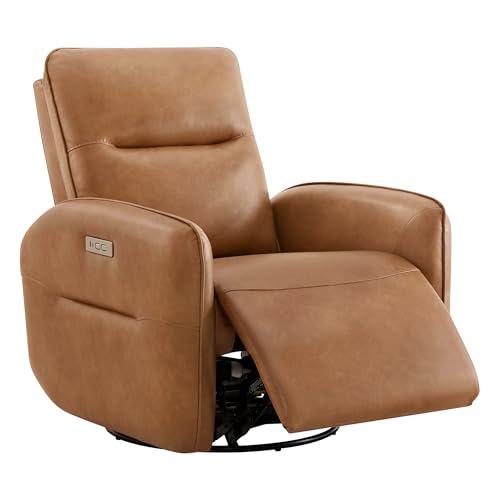 CHITA Faux Leather Power Recliner Chair, Swivel Glider Recliner for Adults, Nursery Rocking Chair with USB & Type-C Charging for Living Room, Bedroom, Camel