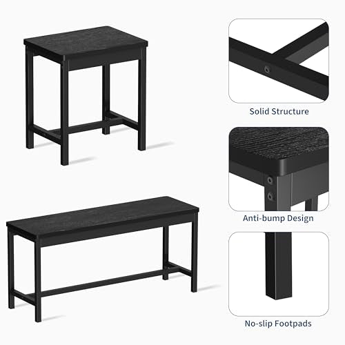 GAOMON Extendable Dining Table Set for 6-8 People, Farmhouse Style Wooden Table with 2 Benches and 2 Stools, Space Saving Kitchen Dining Room Furniture Set, Black GAOMON