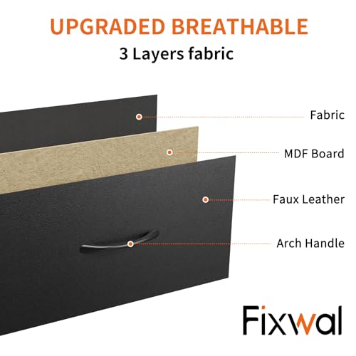 Fixwal Dresser for Bedroom with Power Outlets and LED Lights, Black 55" TV Stand with 8 Drawers, Fabric Chest of Drawers with PU Finish for Living Room, Entryway Fixwal