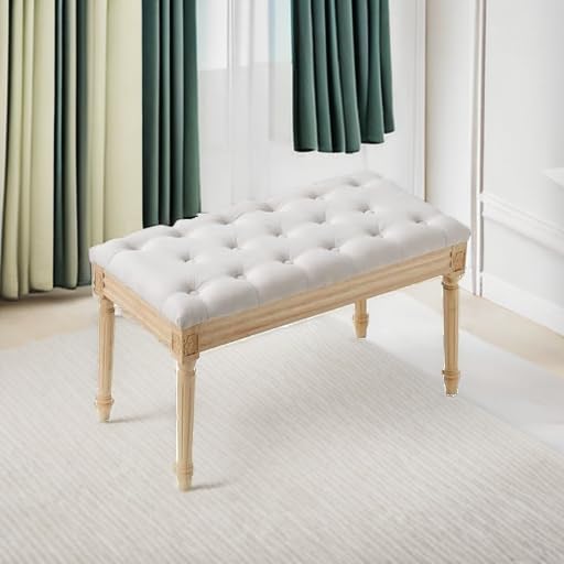 VEVOR Upholstered Bench for Bedroom end of Bed, Vanity Foam Padded Cushion & Rubberwood Legs, Tufted Footrest Stool Entryway for Dining, Living Room, Piano, Hallway, 32 x 16 x 19 Inches, Beige VEVOR