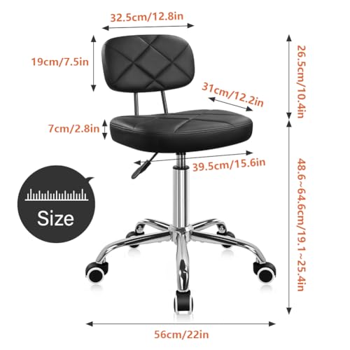 KKTONER Office Chair with Back Office Stool with Wheels Height Adjustable Square stools for Drafting Home Work (Black) KKTONER