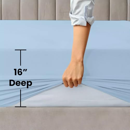 Queen Size Fitted Sheet – Ultra Soft 1800 Microfiber – Deep Pocket Fits Up to 16” Mattress – Wrinkle & Fade Resistant – Single Fitted Bottom Sheet Only (Light Blue) Peace Sleep Bedding