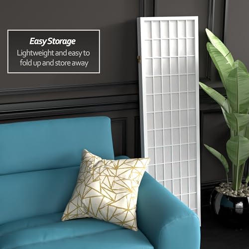 Red Lantern 5 ft. Tall Window Pane Shoji Screen - White - 3 Panels Red Lantern