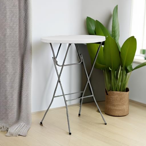 Flash Furniture Elon 2.6' Round Folding Bar Height Table for Parties and Commercial Events, Indoor/Outdoor Plastic Bar Height Folding Table, White Flash Furniture