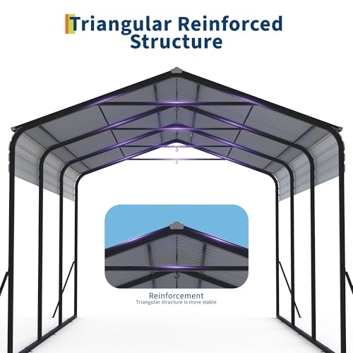 10x15 FT Metal Carport, Heavy Duty Carports Canopy with Galvanized Steel Frame & Roof, Outdoor Garage Car Port for All-Weather, Outdoor Galvanized Shelter for Car, Boats and Truck Reljofum
