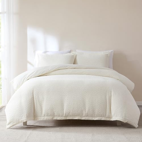 Lush Decor Lotti Boucle Duvet Cover 3 Piece Set King Soft White - White Duvet Cover- Textured Cozy Bedding Set - Modern Minimalist Decor Lush Decor