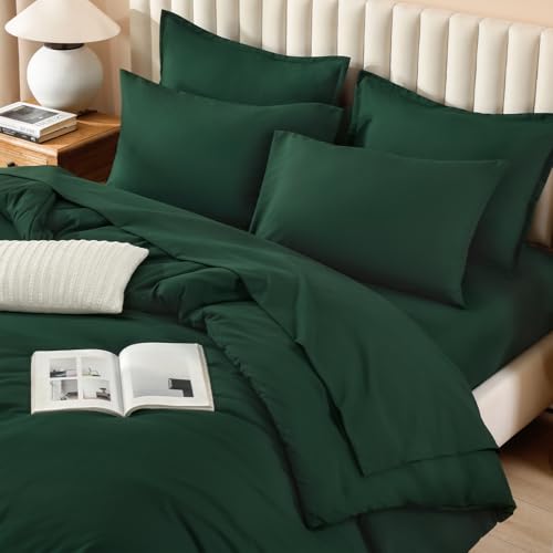 Litanika King Size Comforter Set Dark Emerald Green - 7 Pieces Bed in a Bag King Bedding Comforter Sets, Solid Lightweight Bed Set with Comforter, Sheets, Pillowcases & Shams Litanika