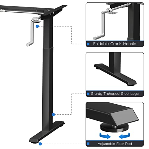 COSTWAY Crank Standing Desk Frame, Manual Hand Crank Workstation Base, Ergonomic Sit to Stand Base w/Foldable Crank Handle, Hook, Cable Management Rack (Black) COSTWAY