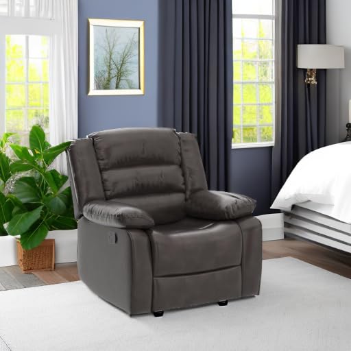 ANJ Manual Recliner Chair, Breathable Faux Leather Reclining Chairs with Overstuffed Arm and Back, Living Room Single Sofa Recliners (Dark Brown) ANJ