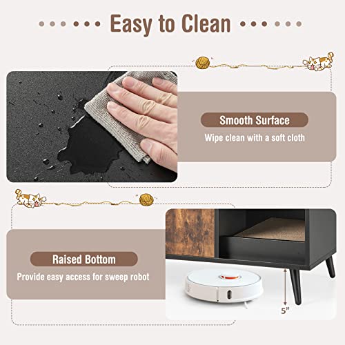 Tangkula Cat Litter Box Enclosure, Cat Washroom W/Divider, Scratching Pad, Metal Leg, Enclosed Cat Box Cabinet Pet House W/Double Doors, Litter Box Furniture Hidden for Large Cat (Rustic Brown) Tangkula