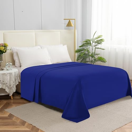 Elegant Comfort Premium Hotel Quality 1-Piece Flat Sheet, Luxury & Softest 1500 Thread Count Egyptian Quality Bedding Flat Sheet, Wrinkle, Stain and Fade Resistant, California King, Royal Blue Elegant Comfort