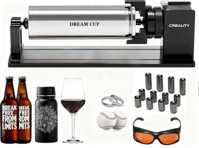 Creality Laser Rotary Roller Pro, 4-in-1 Y-axis Rotary Chuck for Creality Falcon Series Laser Engravers, Includes M6 Riser for Falcon A1, Multi-Function Rotary Kit with Goggles for Cylindrical Objects