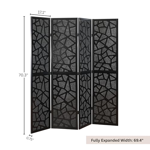 Roundhill Furniture Aurra 4-Panel Wood Room Divider, Folding Portable Partition Screen, Black Roundhill Furniture