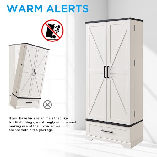 ACCOHOHO 72" Farmhouse Kitchen Pantry Cabinet with Drawer, Tall Storage Cabinet with 2 Barn Doors and Shelves, Versatile Large Rustic Cabinet for ACCOHOHO