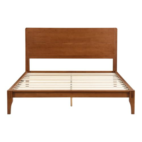Merax Queen Size Bamboo Platform Bed Frame with Mid-Century Modern Design and Tall Headboard Merax