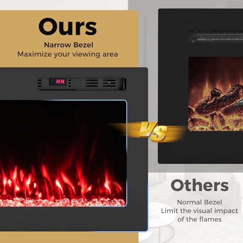 GOFLAME 36 Inch Smart WiFi Electric Fireplace, Compatible with Alexa & Google Assistant, Wall Mounted & Recessed, 750W/1500W Heater with Remote/APP Control, 12 Flame & Ember Bed Colors, 12H Timer GOFLAME